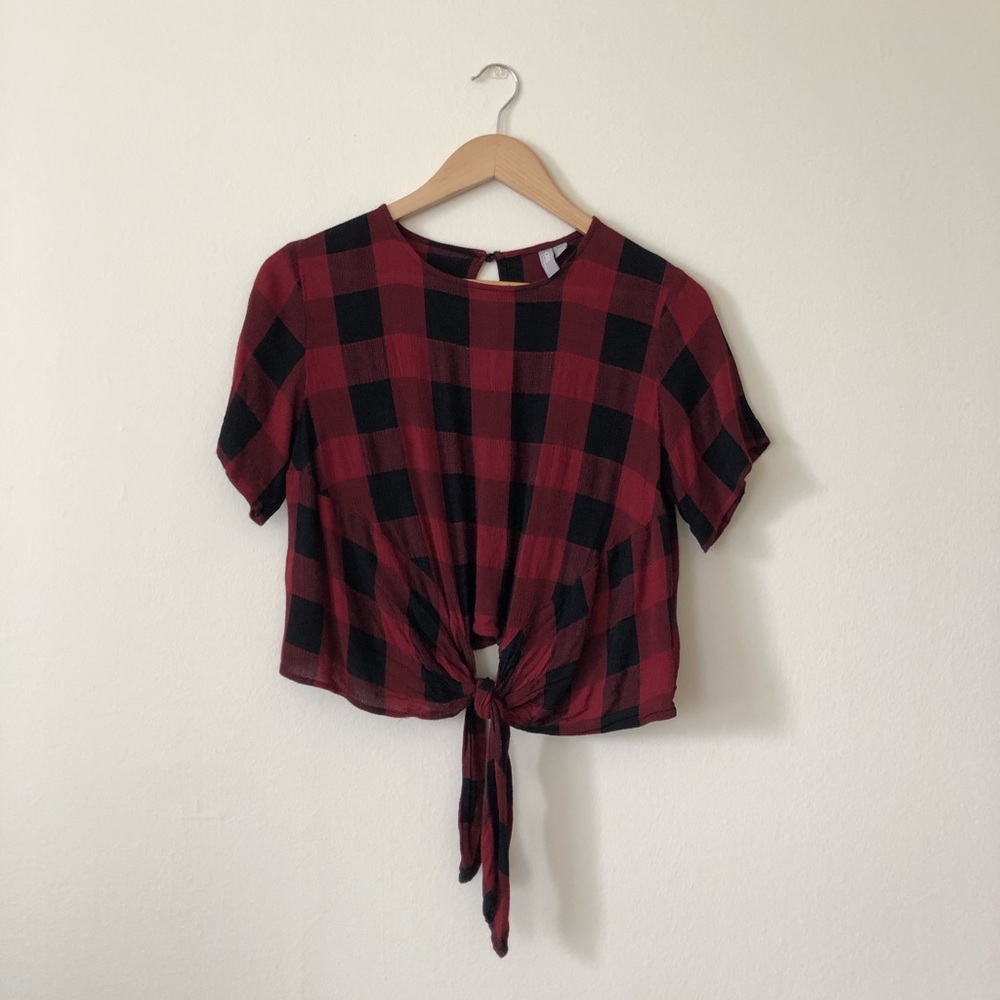 checkered tie-together crop top